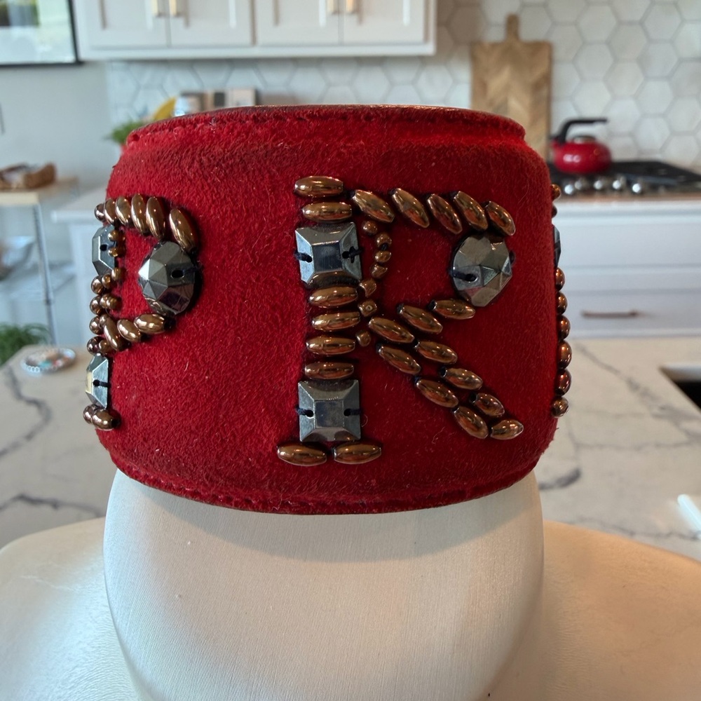 Prada Authentic Leather Beaded Wide Bracelet